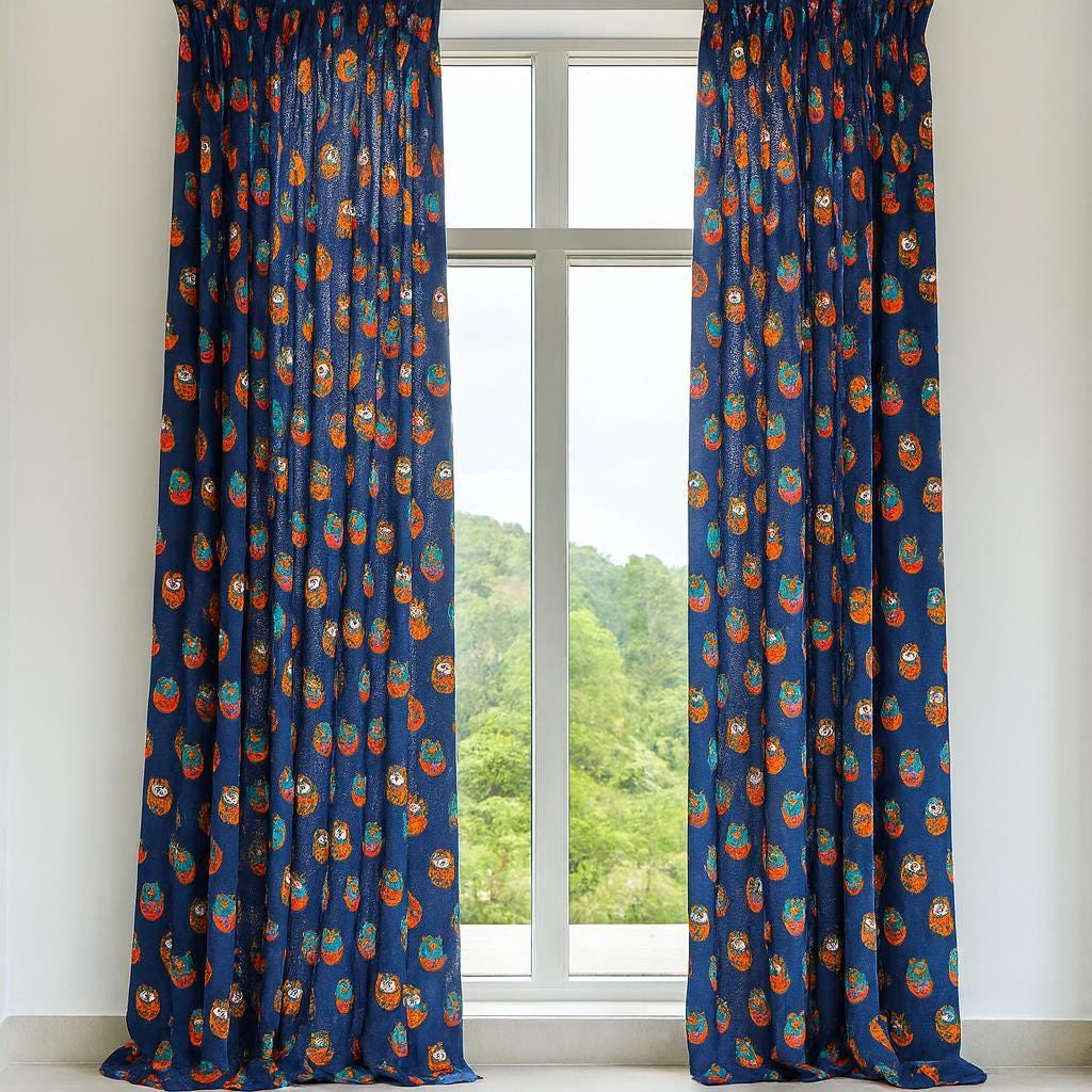 Nursery Curtains, Organic Cotton, Navy Owl Print (Single or Pair) — image 3