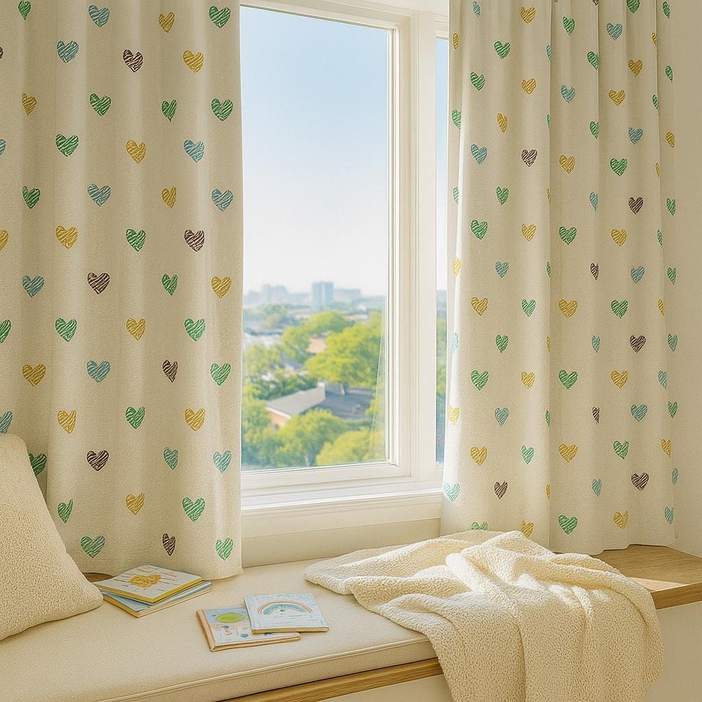 Nursery Linen Curtains, Embroidered Hearts, White Base (Custom Sizes) — image 4