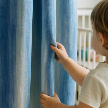 Organic Linen Curtains: Ocean Blue Watercolor Stripes (Kids Room, Blackout) — image 1