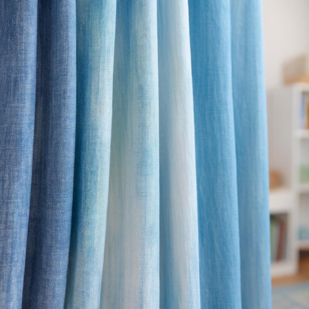 Organic Linen Curtains: Ocean Blue Watercolor Stripes (Kids Room, Blackout) — image 3