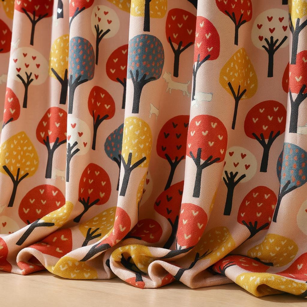 Blush Pink Woodland Curtains: Organic Cotton, Kids Nursery Drapes — image 1