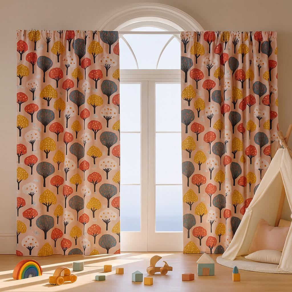 Blush Pink Woodland Curtains: Organic Cotton, Kids Nursery Drapes — image 3