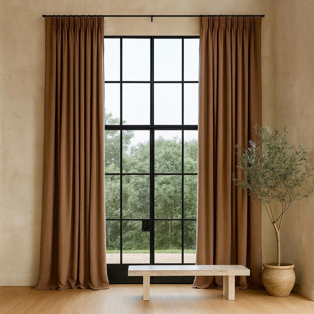 Pinch Pleat Curtains: Cocoa Linen with Blackout or Cotton Lining - Custom Fit — image 1