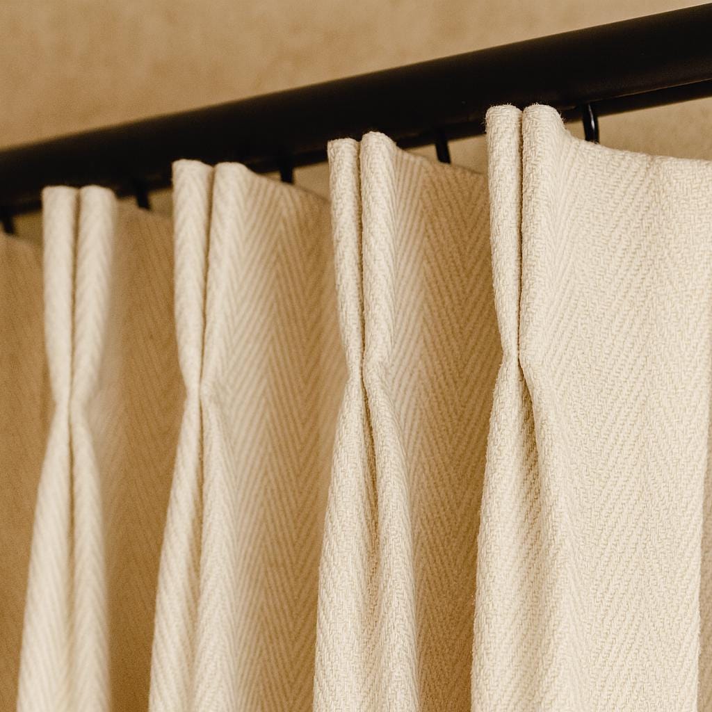 Pinch Pleat Curtains: Bone Linen with Blackout or Cotton Liner - Custom Lengths — image 1