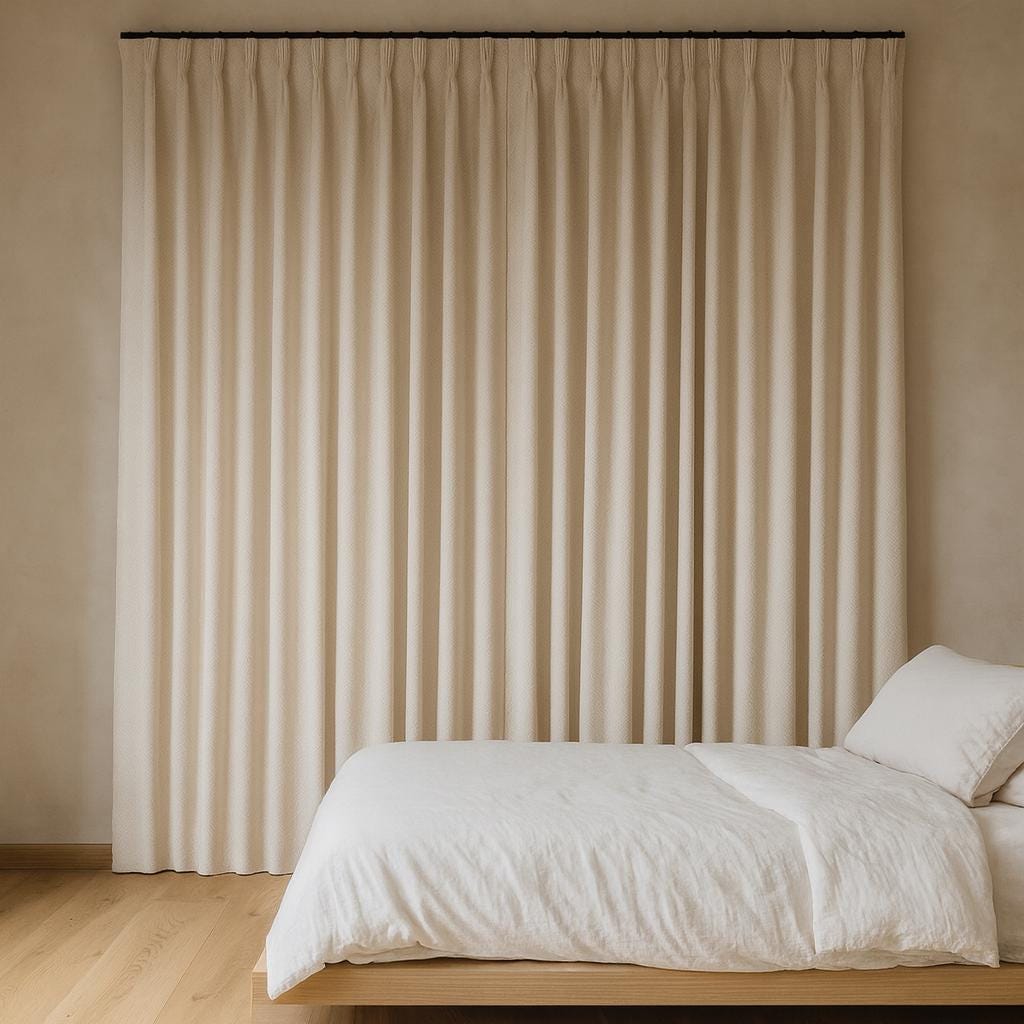 Pinch Pleat Curtains: Bone Linen with Blackout or Cotton Liner - Custom Lengths — image 1