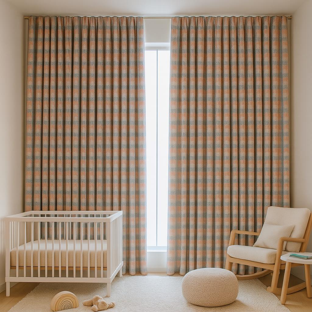 Gingham Curtains: Coral and Blue Velvet (Single Panel or Pair) — image 4