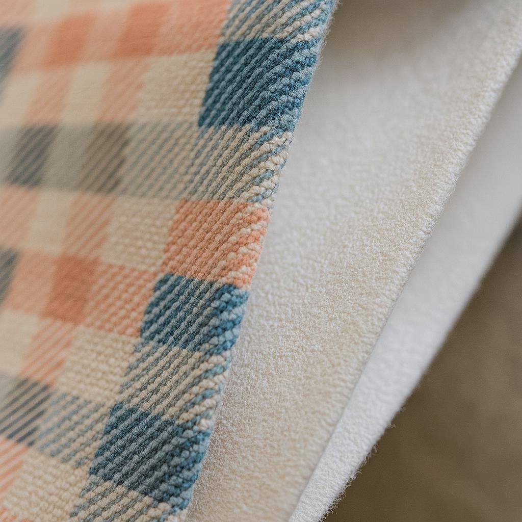 Gingham Curtains: Coral and Blue Velvet (Single Panel or Pair) — image 7