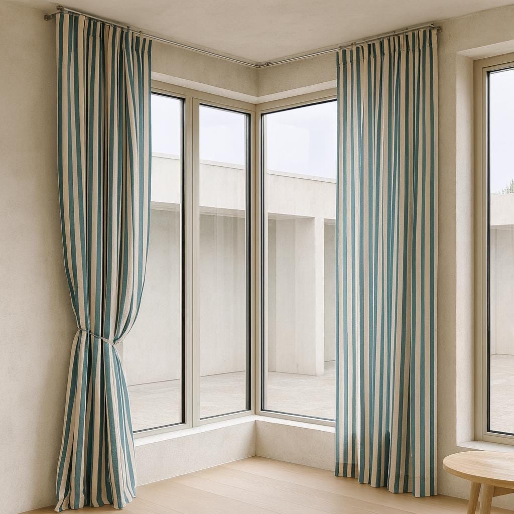 Organic Cotton Curtains: Hand Block-Printed Teal Stripes (Custom Sizes Available) — image 2