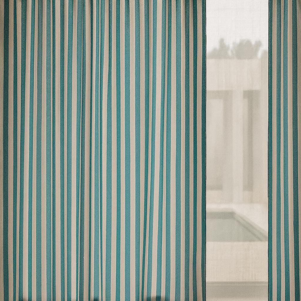 Organic Cotton Curtains: Hand Block-Printed Teal Stripes (Custom Sizes Available) — image 6