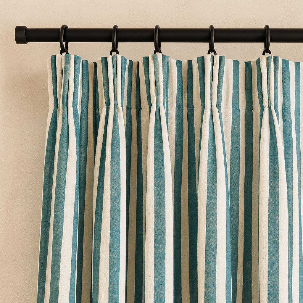 Organic Cotton Curtains: Hand Block-Printed Teal Stripes (Custom Sizes Available) — image 7
