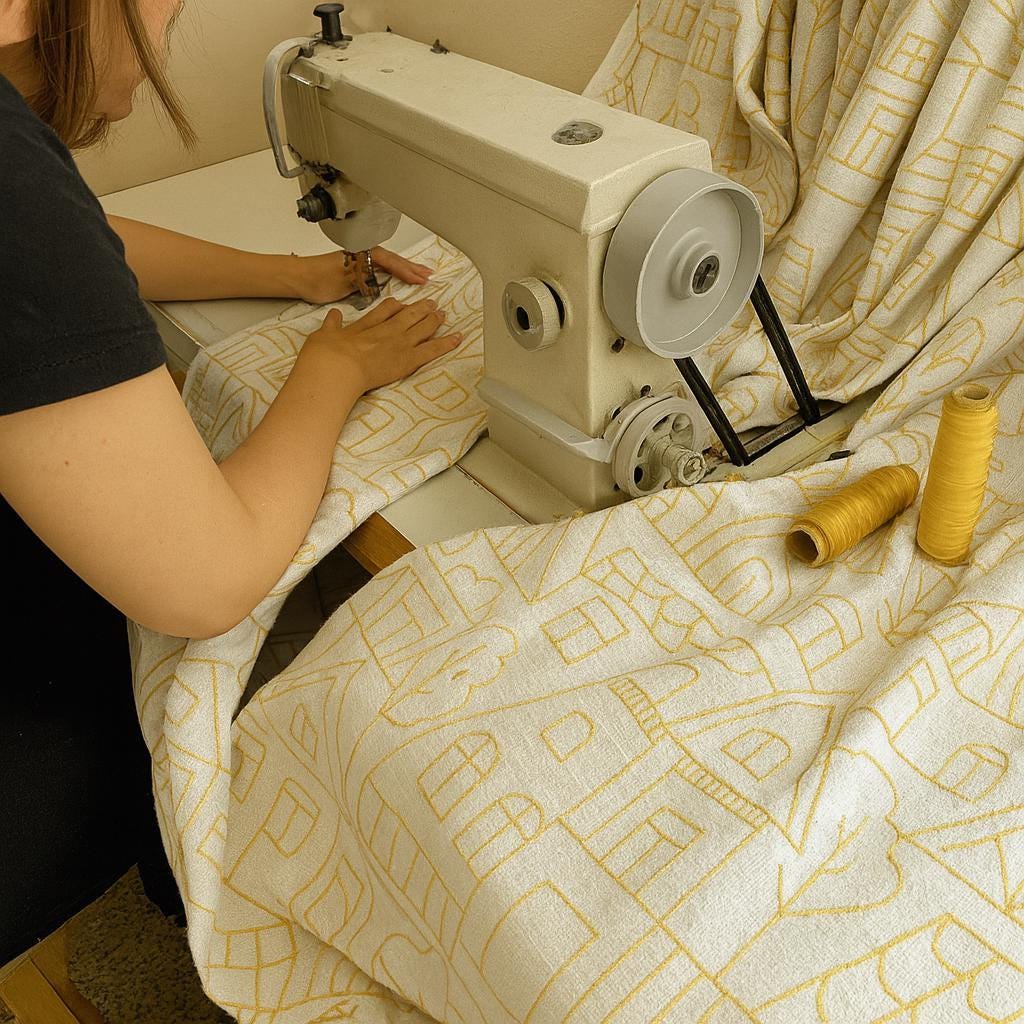 Mustard House & Tree Linen Curtains - Blackout or Light-Filtering Panels — image 8
