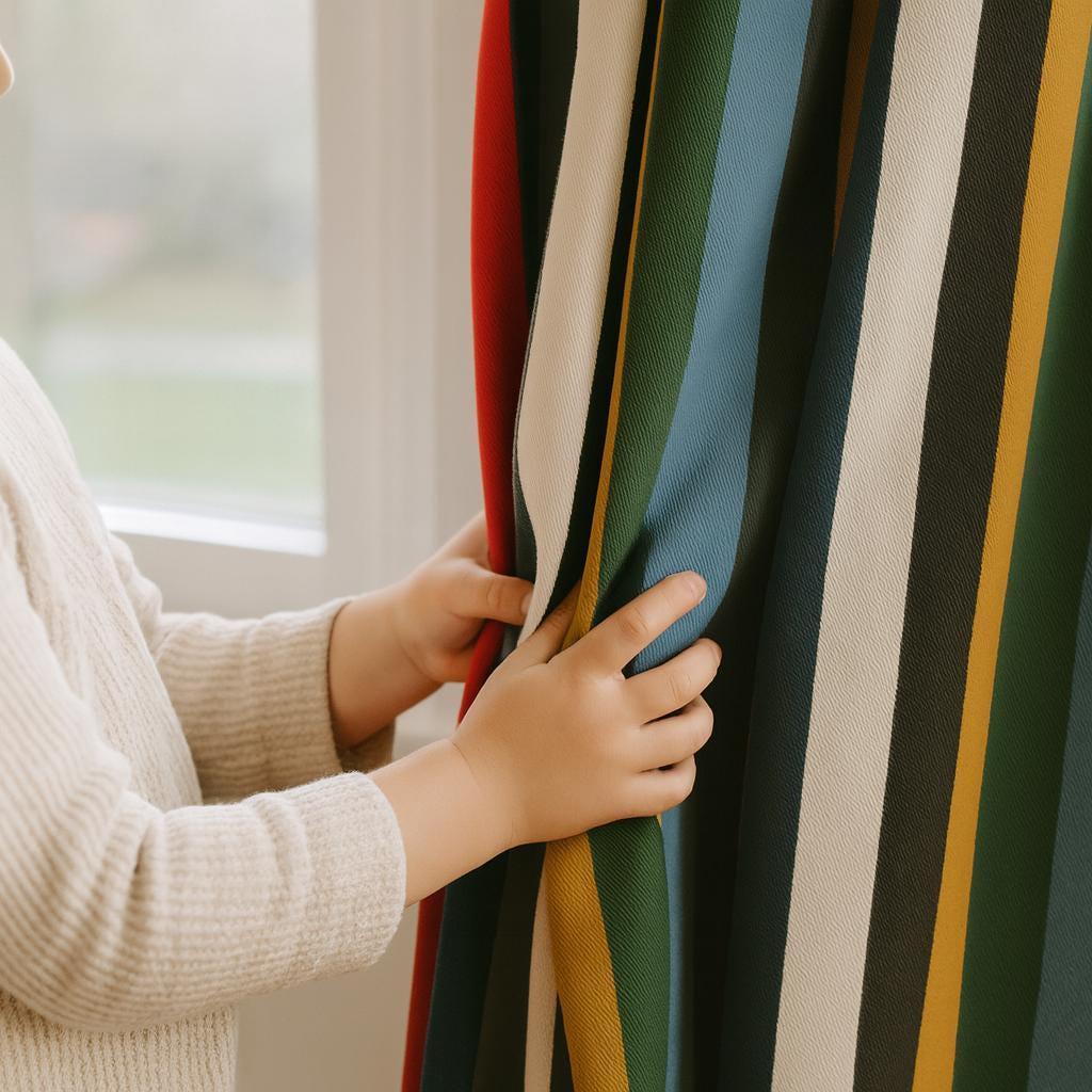 Organic Cotton Kids Curtains - Multicolor Stripes, Blackout or Light Filtering — image 1