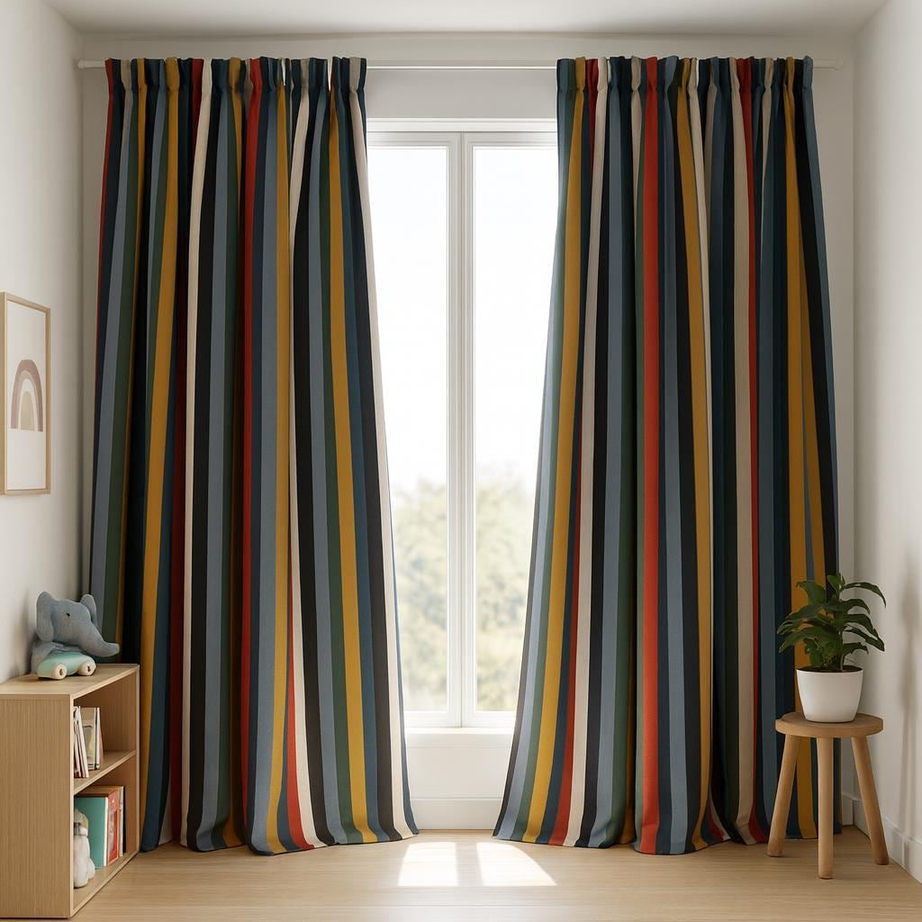 Organic Cotton Kids Curtains - Multicolor Stripes, Blackout or Light Filtering — image 1
