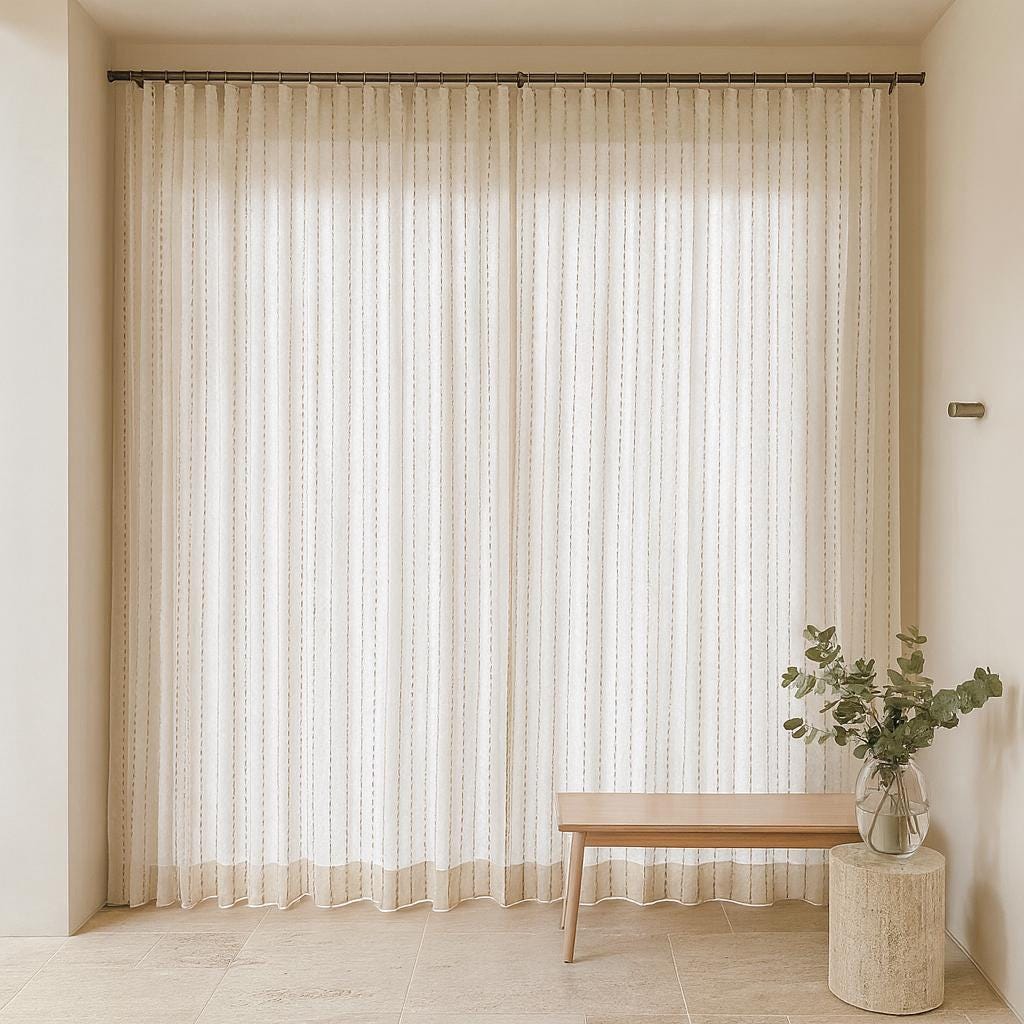 Sheer Linen Curtains: Ivory with Taupe and Silver Dots - Custom Sizes — image 2