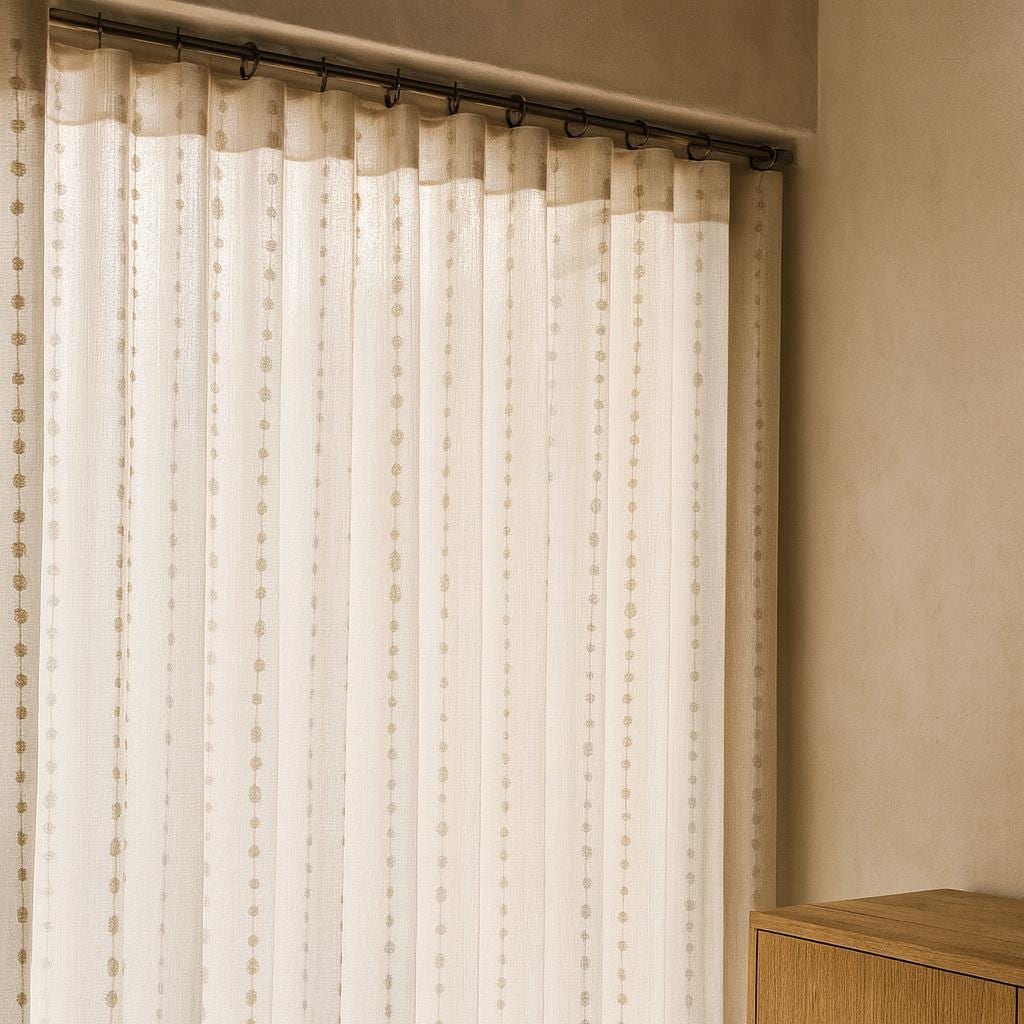 Sheer Linen Curtains: Ivory with Taupe and Silver Dots - Custom Sizes — image 3