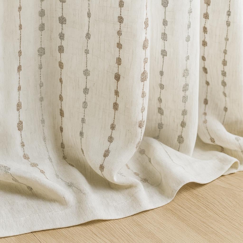 Sheer Linen Curtains: Ivory with Taupe and Silver Dots - Custom Sizes — image 5