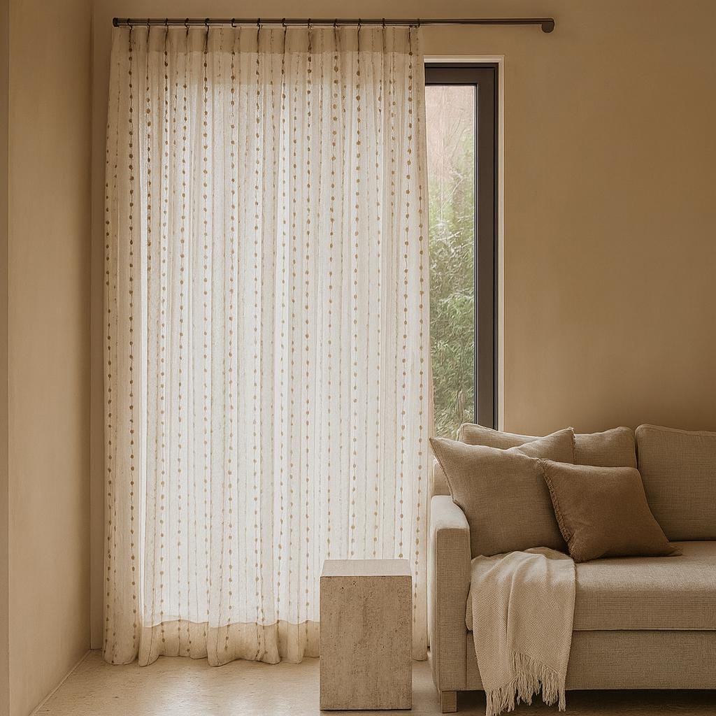 Sheer Linen Curtains: Ivory with Taupe and Silver Dots - Custom Sizes — image 8
