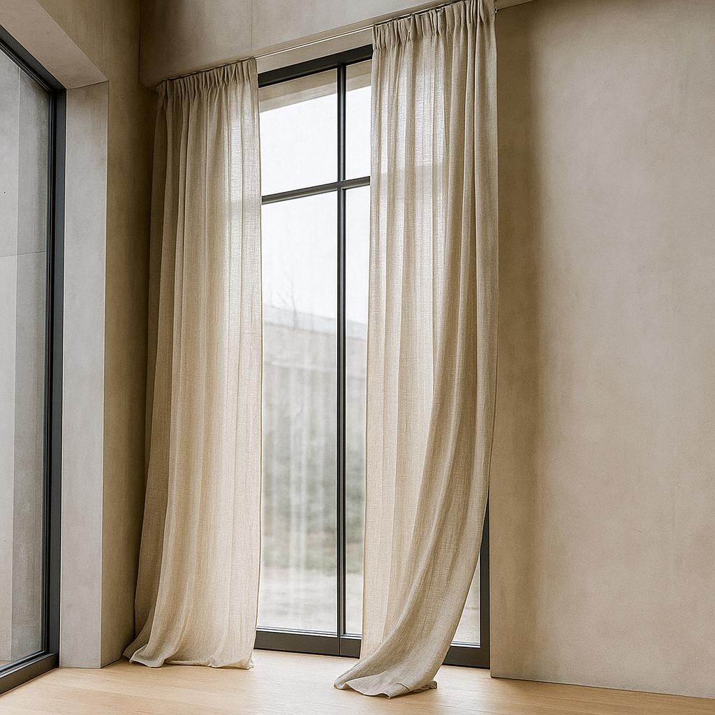 Natural Linen Sheer Curtains, Oatmeal Beige (Custom Lengths & Widths) — image 2