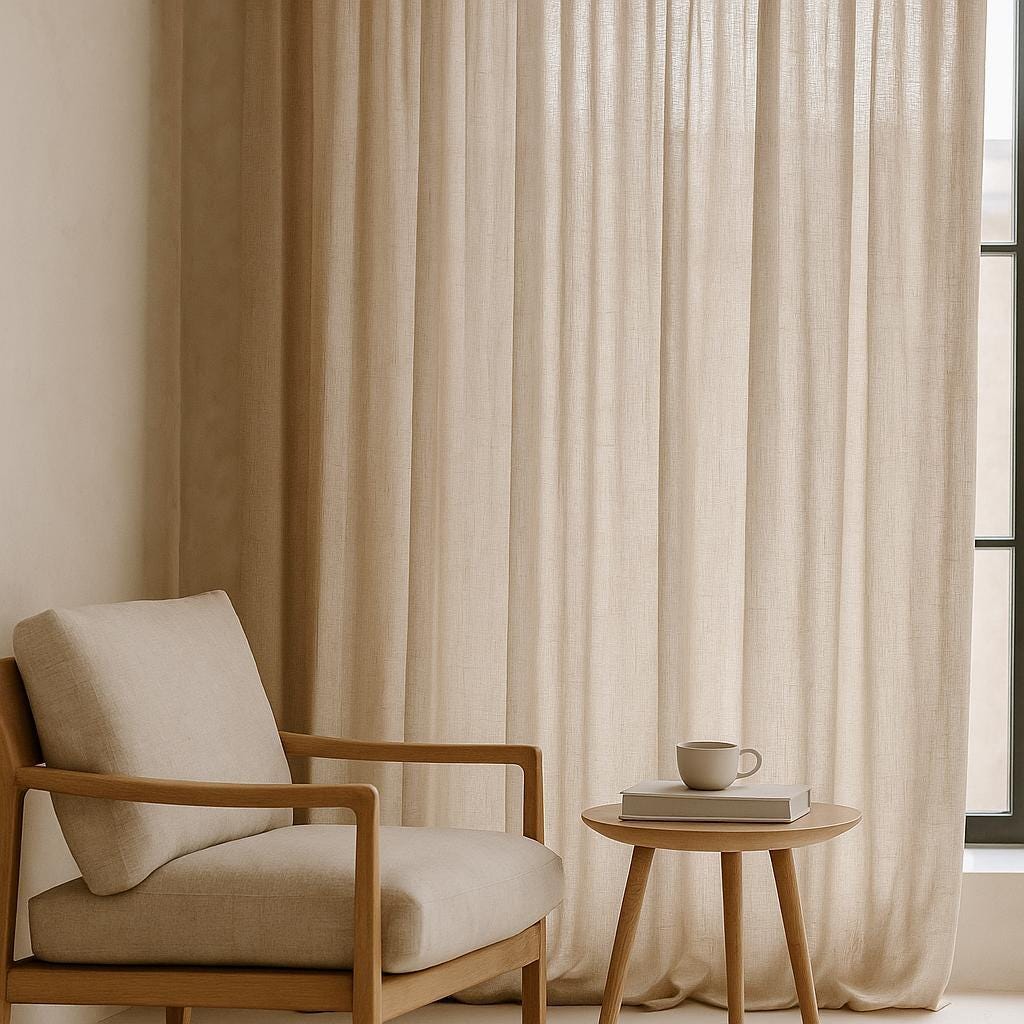 Natural Linen Sheer Curtains, Oatmeal Beige (Custom Lengths & Widths) — image 3