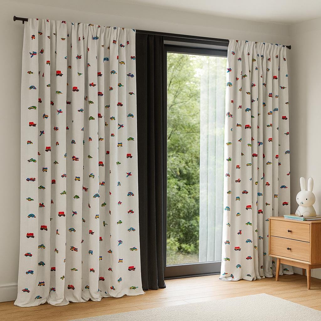 Kids Blackout Curtain, Organic Linen, Cars & Planes (Single Panel) — image 3