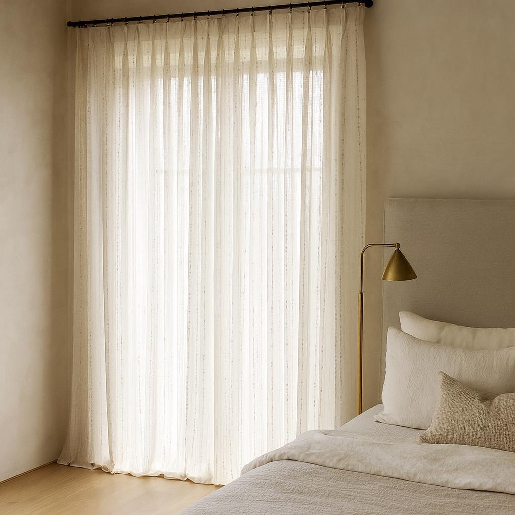 Sheer Linen Curtains: Embroidered Ivory with Taupe Dots (Hooks, Tabs, Grommets) — image 7