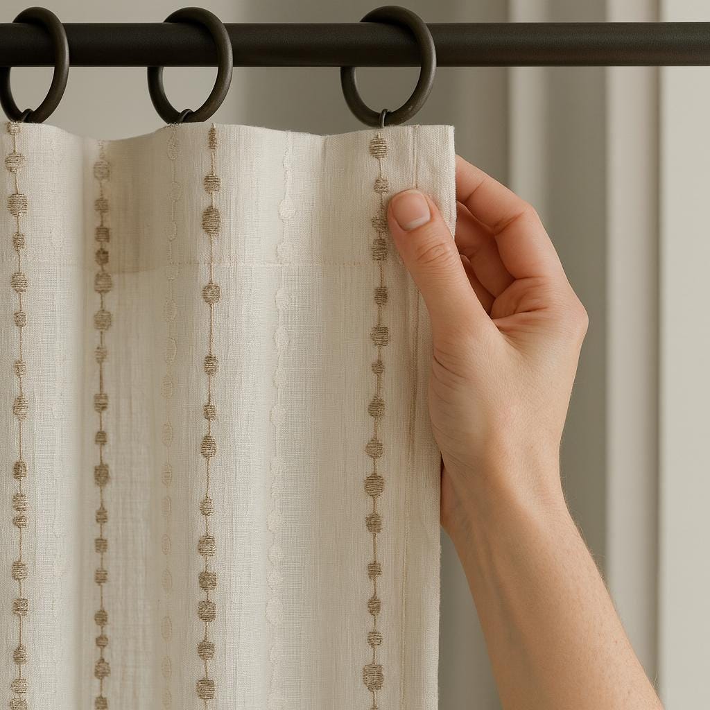 Sheer Linen Curtains: Embroidered Ivory with Taupe Dots (Hooks, Tabs, Grommets) — image 8