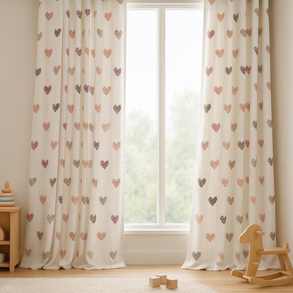 Nursery Curtains: Linen with Embroidered Hearts (Blackout or Light-Filtering) — image 1