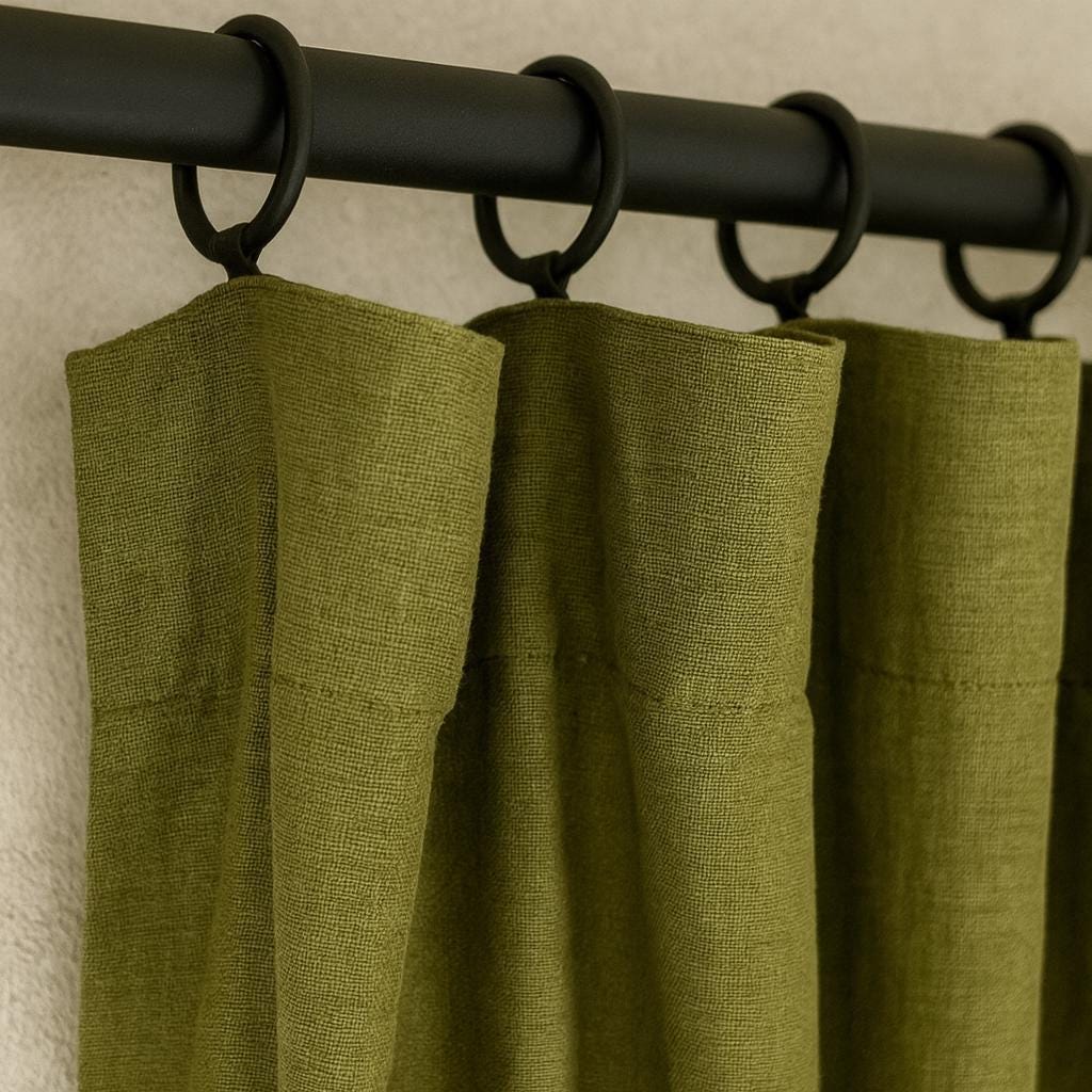 Pure Linen Curtains: Olive Moss Green - Organic Cotton or Blackout Liner — image 1