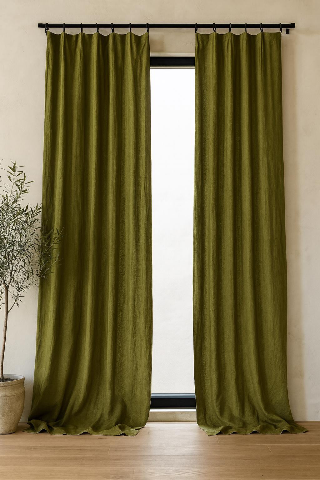 Pure Linen Curtains: Olive Moss Green - Organic Cotton or Blackout Liner — image 3
