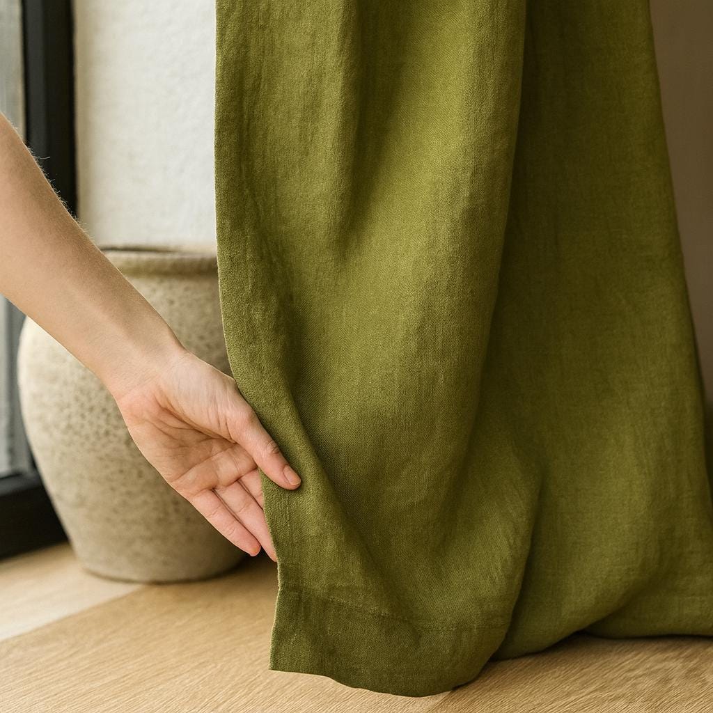 Pure Linen Curtains: Olive Moss Green - Organic Cotton or Blackout Liner — image 5