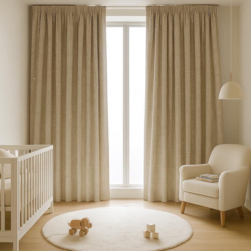 Kids Nursery Curtains: Taupe Linen with Animal Print - Custom Sizes — image 6