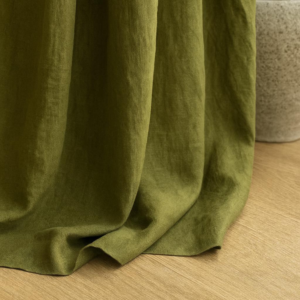 Pure Linen Curtains: Olive Moss Green - Organic Cotton or Blackout Liner — image 6