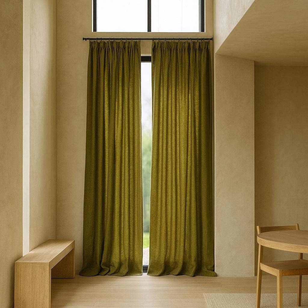 Pure Linen Curtains: Olive Moss Green - Organic Cotton or Blackout Liner — image 8