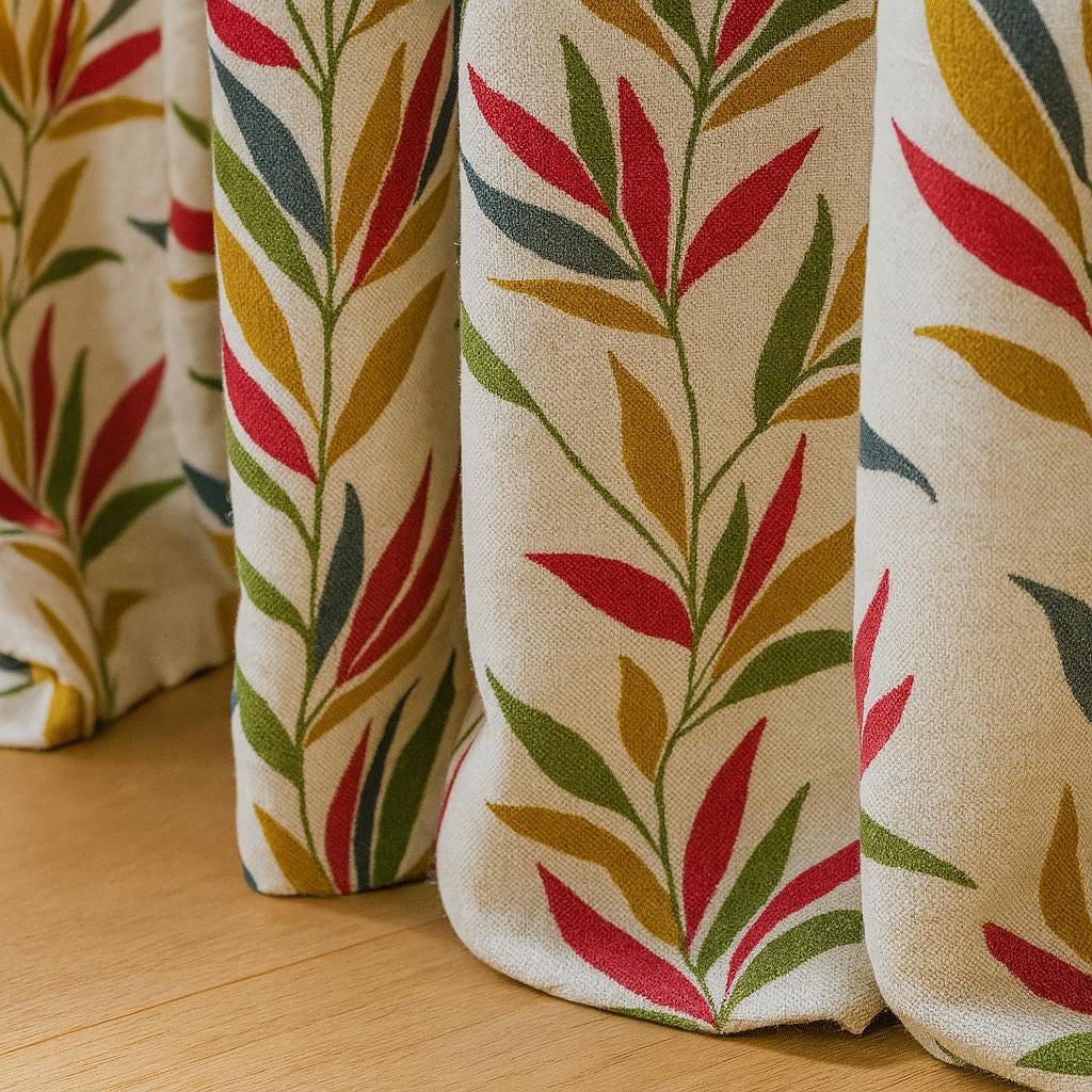 Jacquard Linen Curtains: Botanical Leaf Pattern (Blackout or Cotton Lining) — image 1