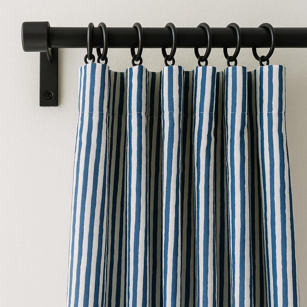 Indigo Stripe Curtains: Organic Cotton, Hand Block Printed — image 1