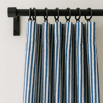 Indigo Stripe Curtains: Organic Cotton, Hand Block Printed — image 1