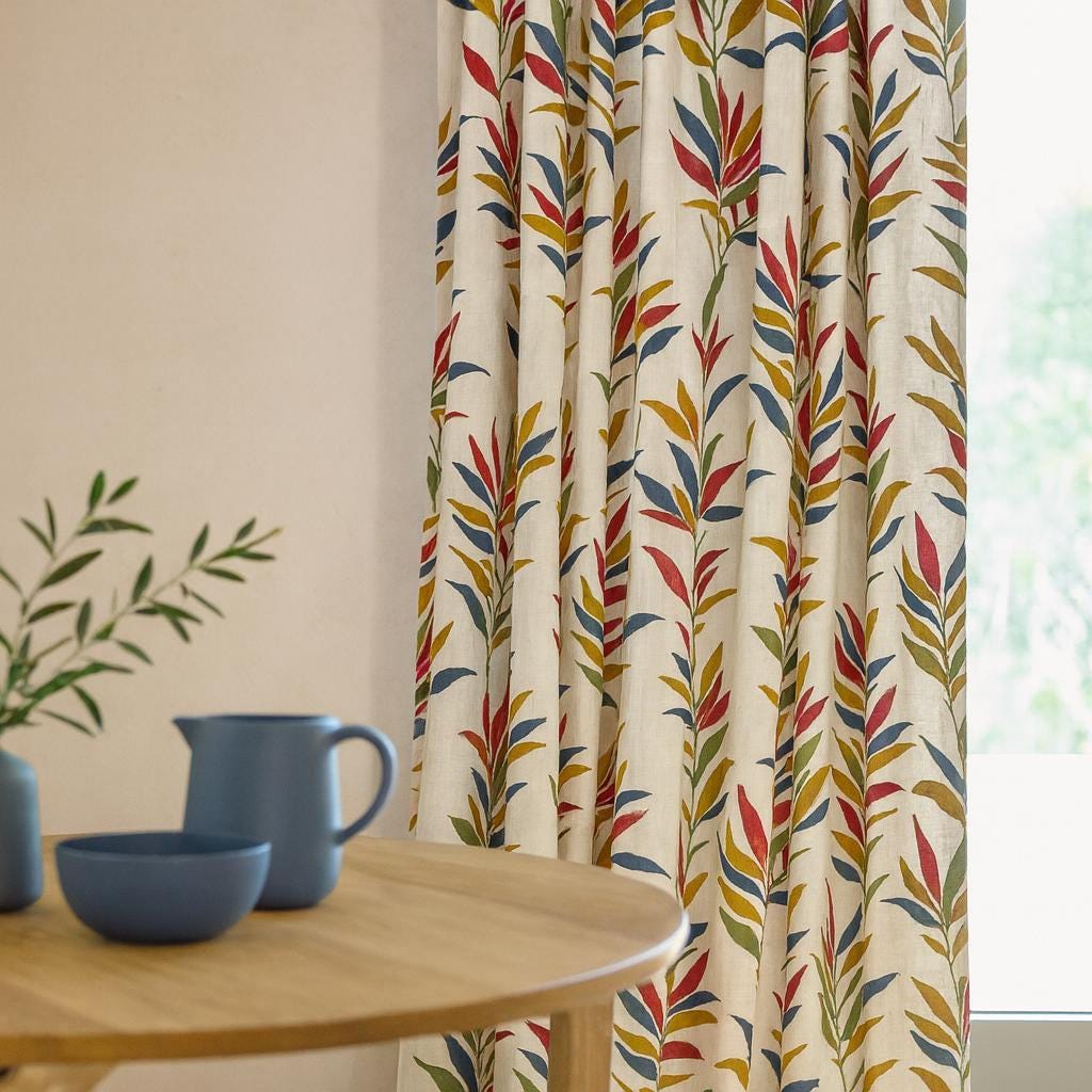 Jacquard Linen Curtains: Botanical Leaf Pattern (Blackout or Cotton Lining) — image 1