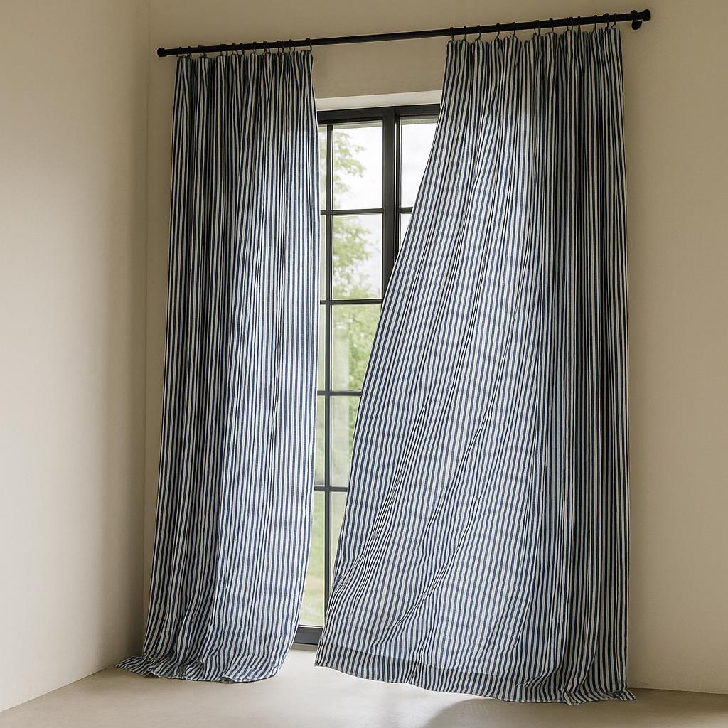 Indigo Stripe Curtains: Organic Cotton, Hand Block Printed — image 4