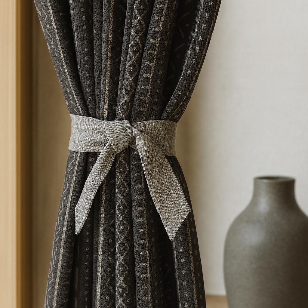 Organic Cotton Mudcloth Curtains: Charcoal Black & Light Grey Tribal Print — image 4