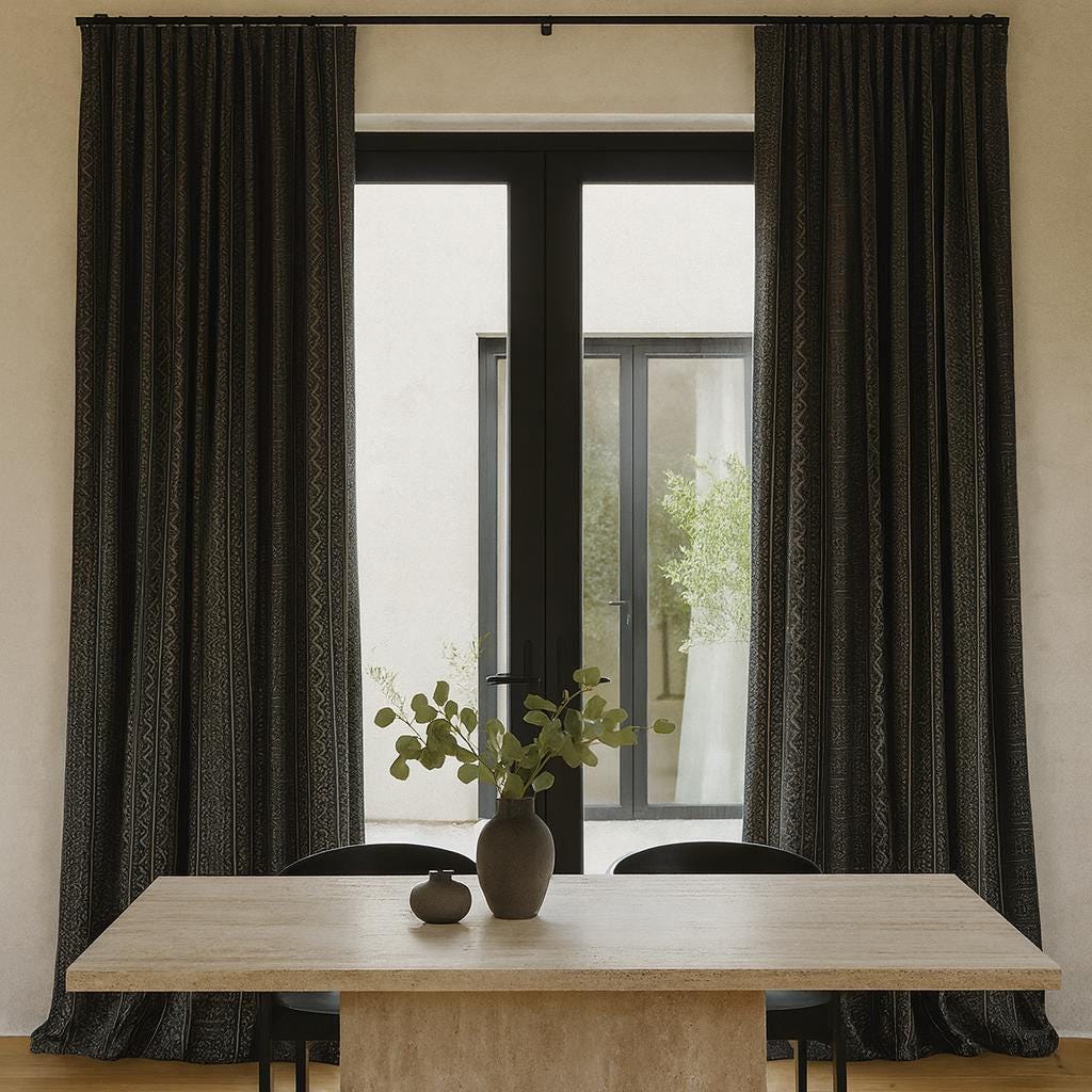 Organic Cotton Mudcloth Curtains: Charcoal Black & Light Grey Tribal Print — image 5
