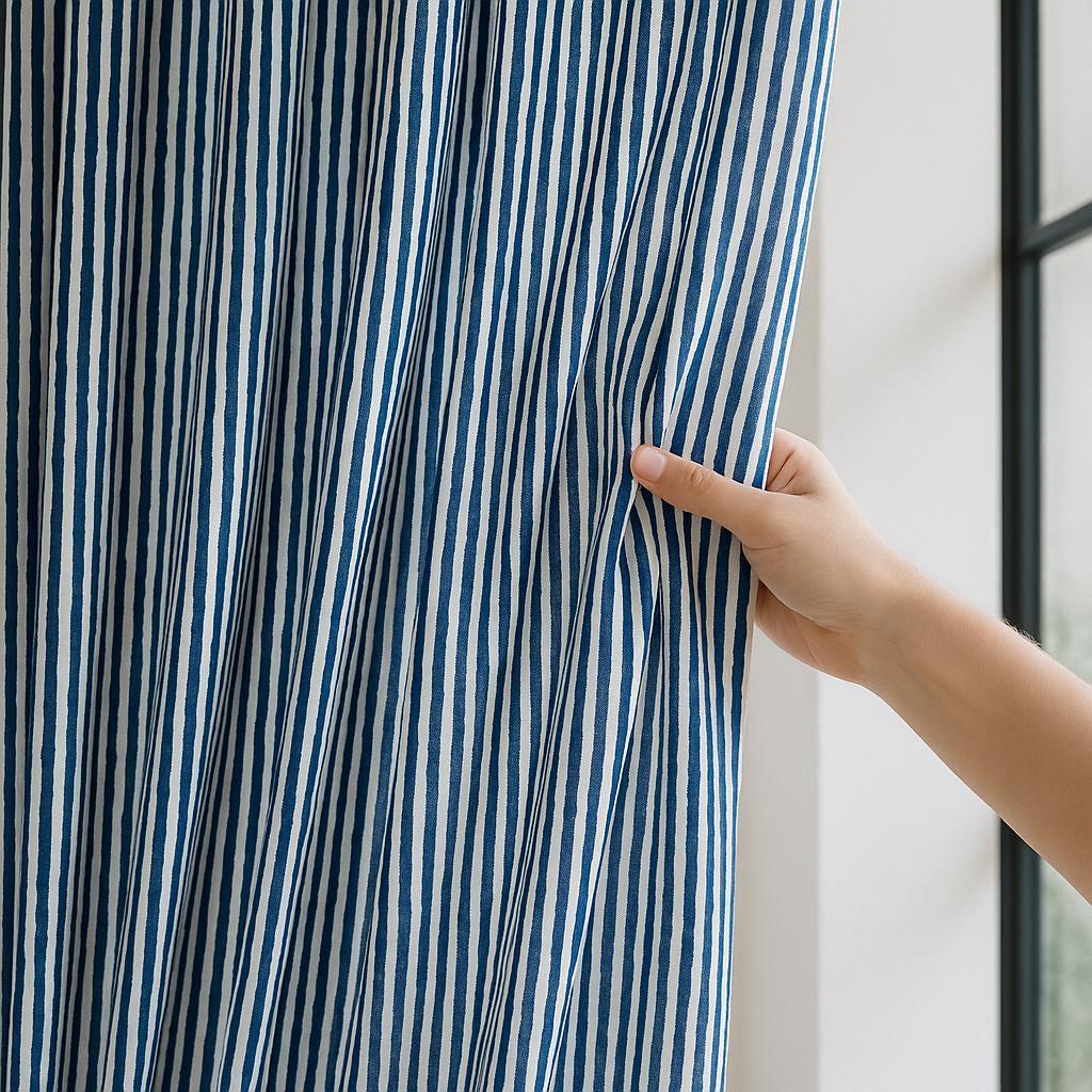 Indigo Stripe Curtains: Organic Cotton, Hand Block Printed — image 6