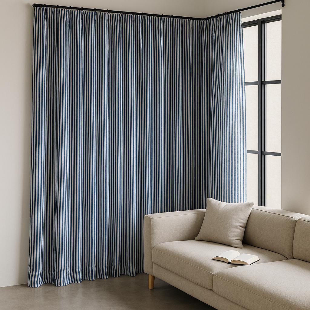 Indigo Stripe Curtains: Organic Cotton, Hand Block Printed — image 7