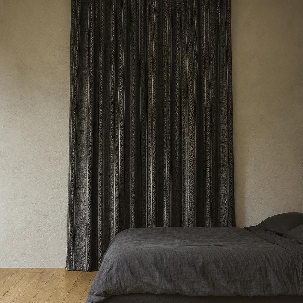 Organic Cotton Mudcloth Curtains: Charcoal Black & Light Grey Tribal Print — image 7