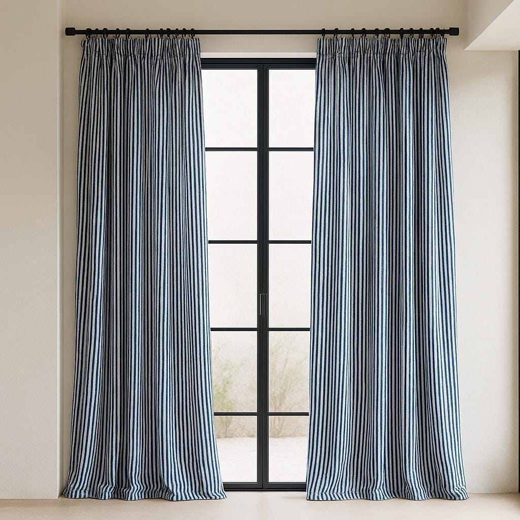 Indigo Stripe Curtains: Organic Cotton, Hand Block Printed — image 8