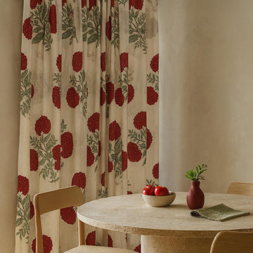 Floral Curtains: Organic Cotton Red and Sage Print (Unlined, Lined, Blackout) — image 1