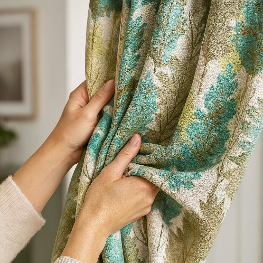 Forest Print Pinch Pleated Curtains: Organic Linen Teal & Sage - Blackout or Light-Filtering — image 1