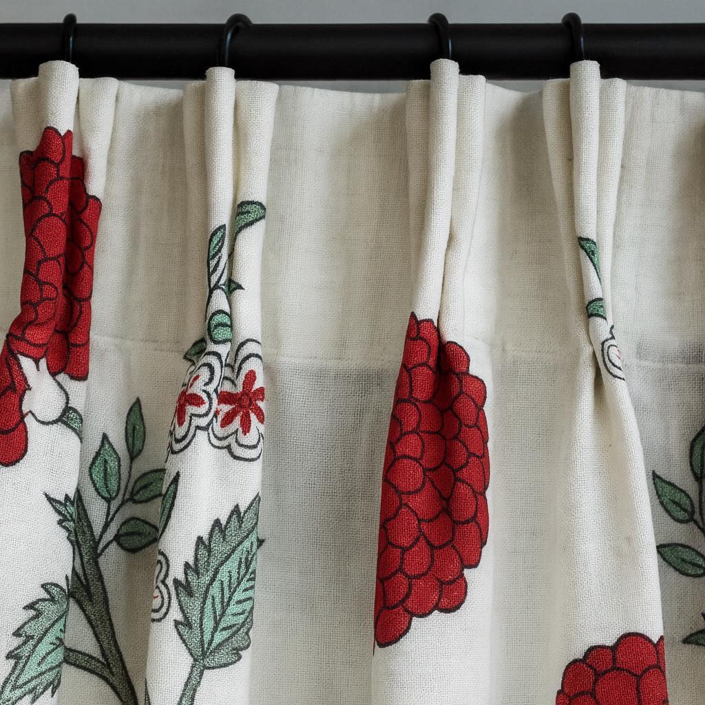 Floral Curtains: Organic Cotton Red and Sage Print (Unlined, Lined, Blackout) — image 4