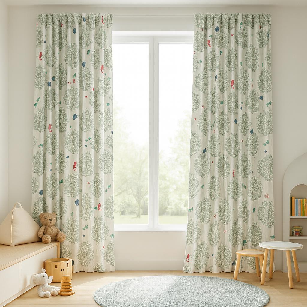 Embroidered Linen Curtains: Sea Coral Nursery, Made to Measure — image 1