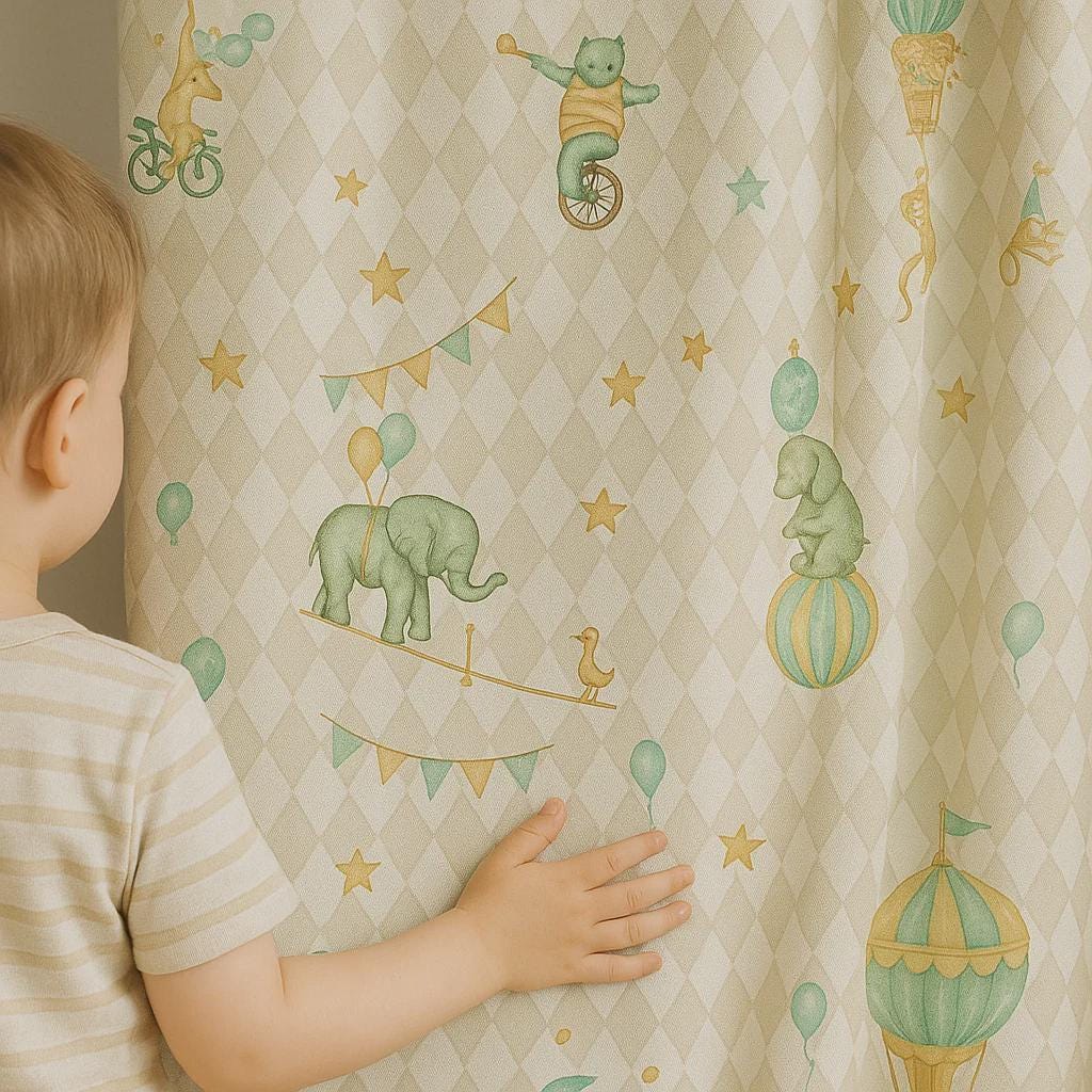 Ivory Circus Animal Curtains: Linen Nursery Drapes with Blackout Liner — image 1