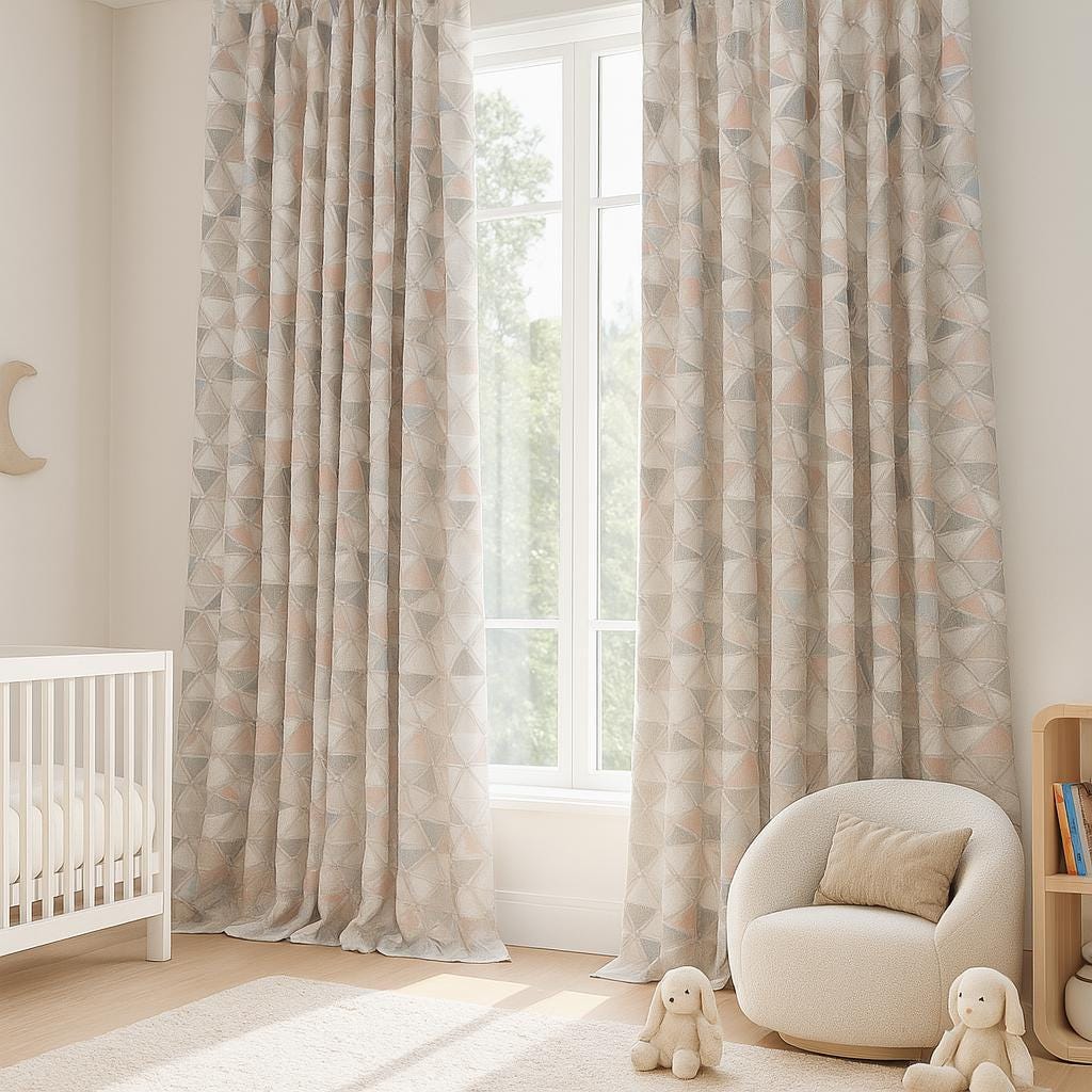 Kids Room Linen Curtains, Blush Pink & Blue Triangles (Blackout or Light Filtering) — image 3